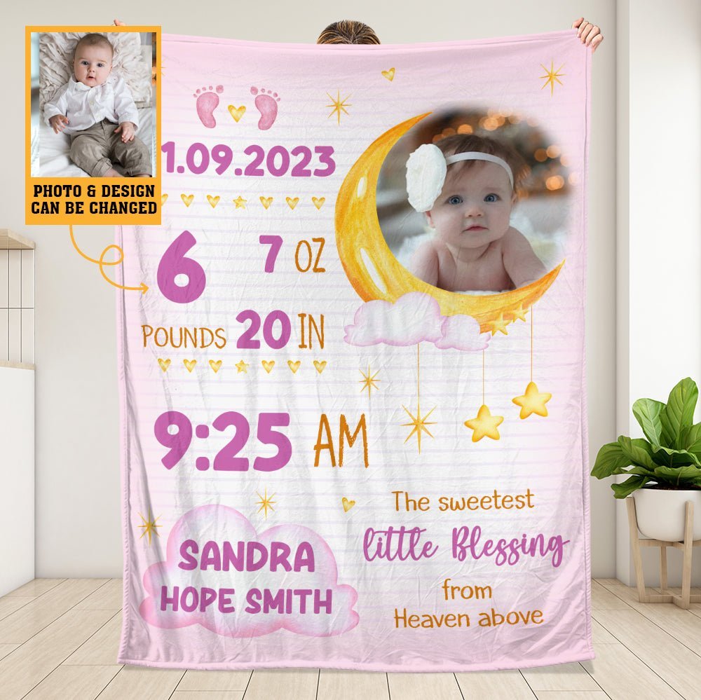 The Sweetest Little Blessing From Heaven Above - Personalized Blanket - Giftago