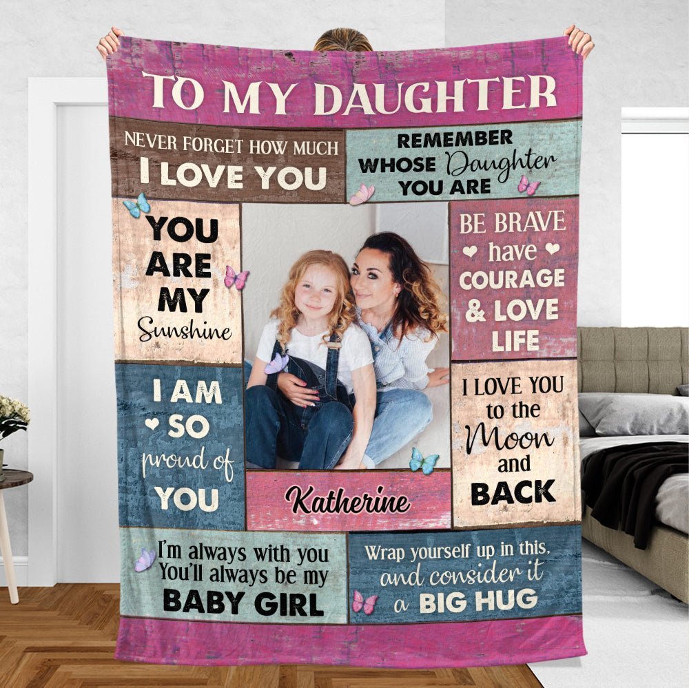 To My Daughter - Big Hug Photo - Personalized Blanket - Meaningful Gift For Christmas, For Birthday - Giftago