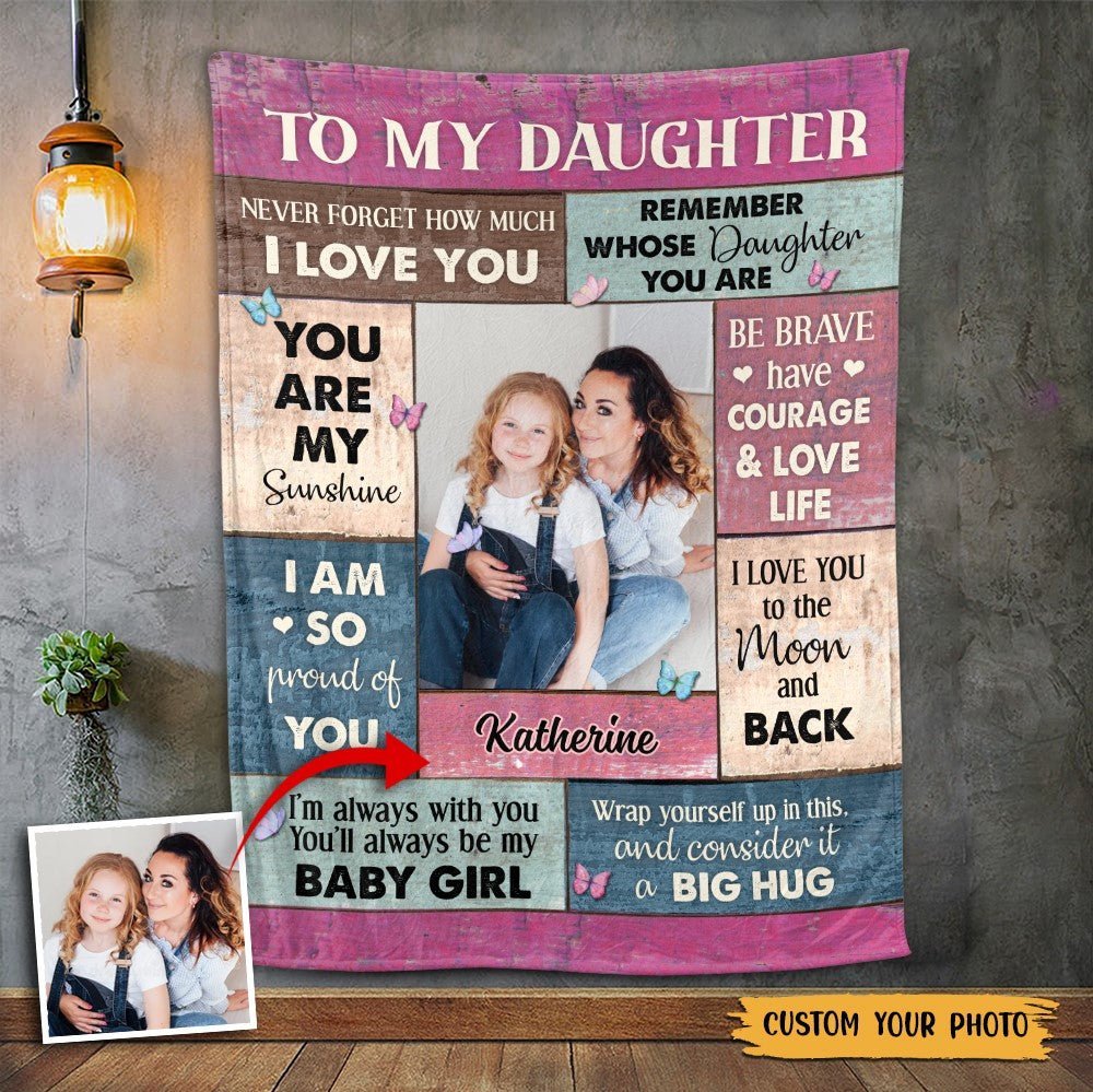 To My Daughter - Big Hug Photo - Personalized Blanket - Meaningful Gift For Christmas, For Birthday - Giftago