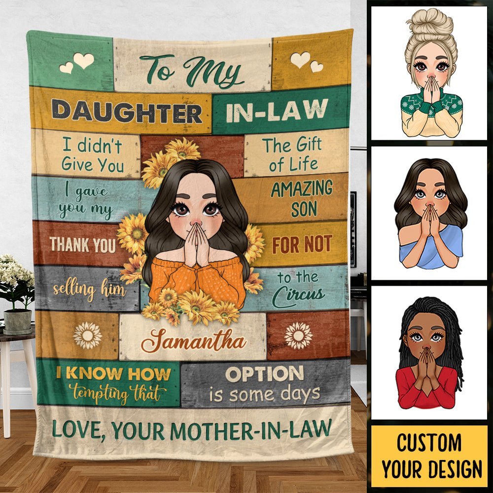 To My Daughter In-Law Sunflower - Personalized Blanket - Best Gift For Daughter, Granddaughter - Giftago