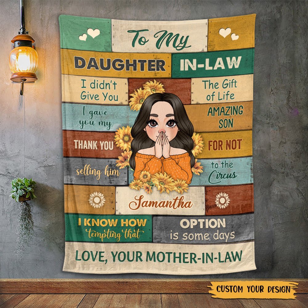 To My Daughter In-Law Sunflower - Personalized Blanket - Best Gift For Daughter, Granddaughter - Giftago