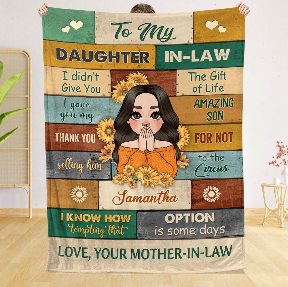 To My Daughter In-Law Sunflower - Personalized Blanket - Best Gift For Daughter, Granddaughter - Giftago