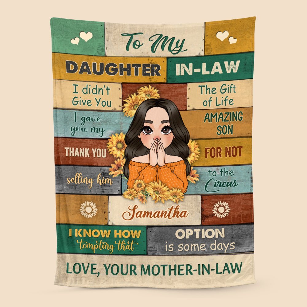 To My Daughter In-Law Sunflower - Personalized Blanket - Best Gift For Daughter, Granddaughter - Giftago