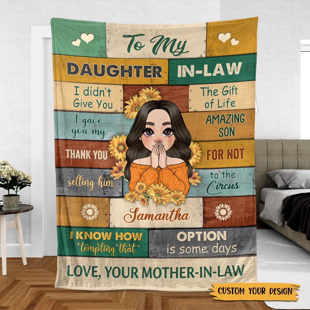 To My Daughter In-Law Sunflower - Personalized Blanket - Best Gift For Daughter, Granddaughter - Giftago