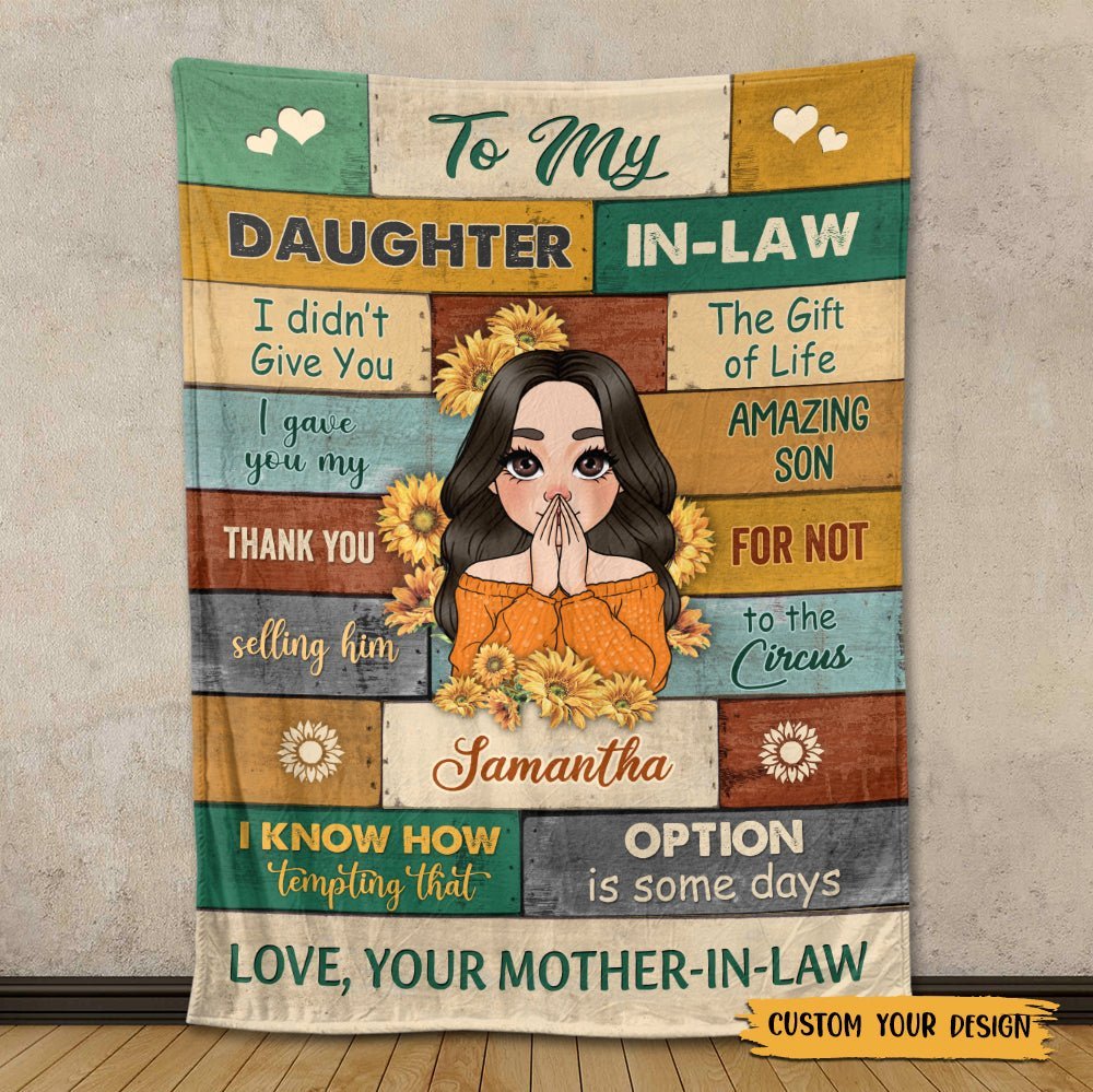 To My Daughter In-Law Sunflower - Personalized Blanket - Best Gift For Daughter, Granddaughter - Giftago