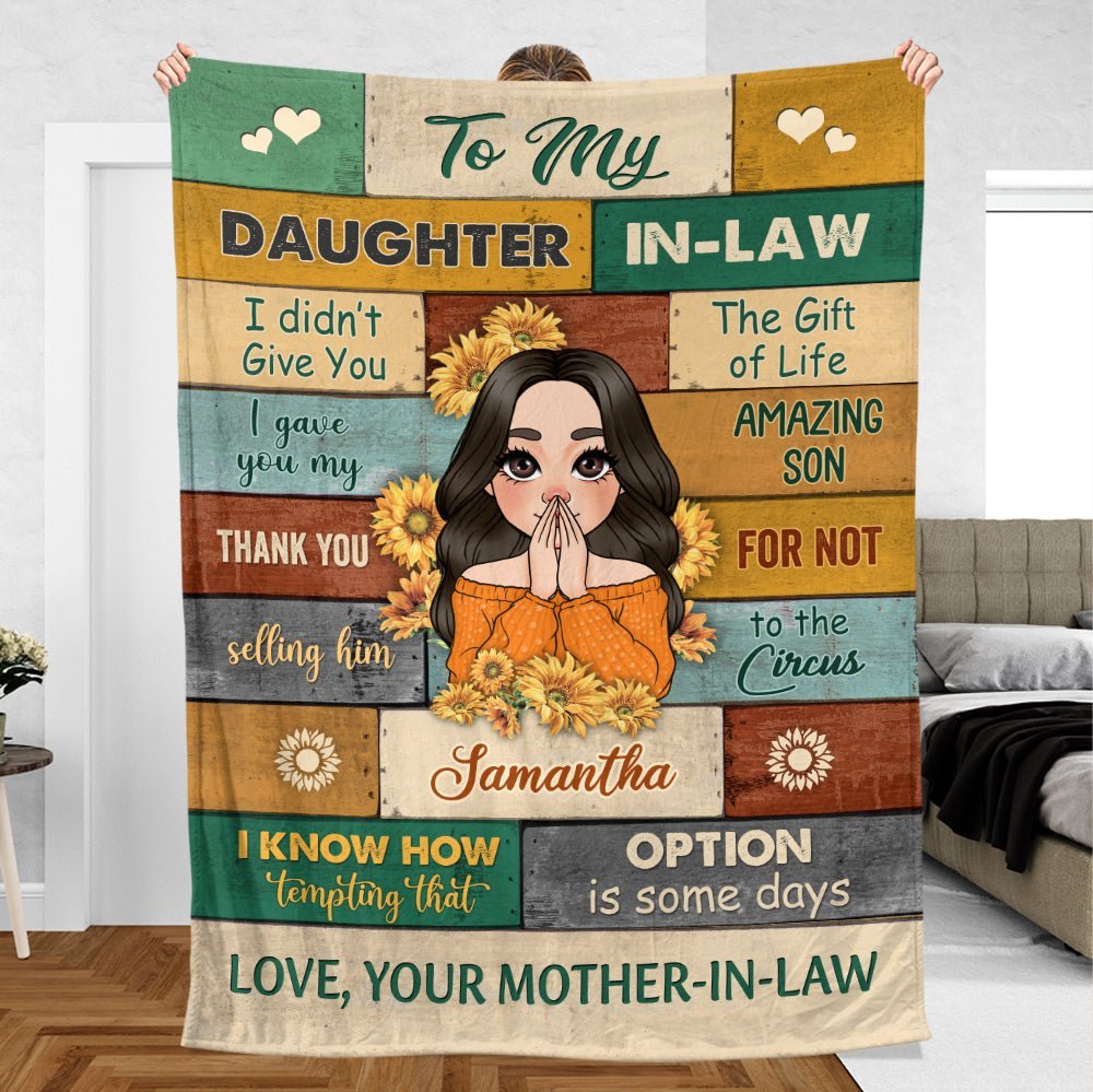 To My Daughter In-Law Sunflower - Personalized Blanket - Best Gift For Daughter, Granddaughter - Giftago