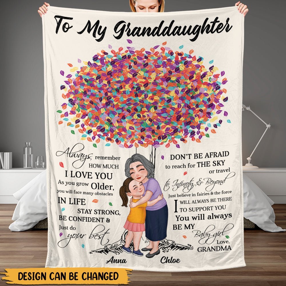 To My Granddaughter Colorful Tree - Personalized Blanket - Best Gift For Granddaughter - Giftago