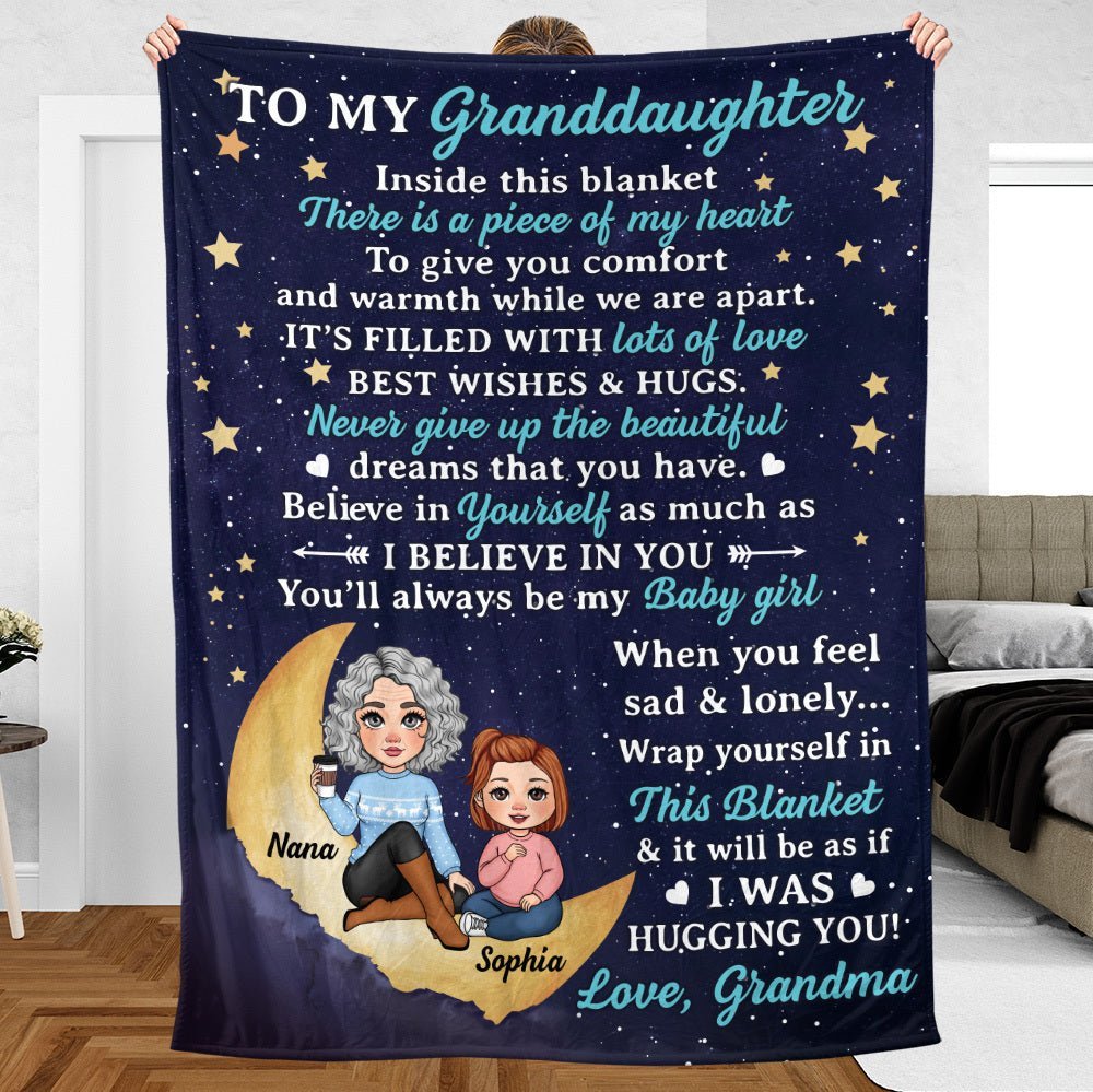 To My Granddaughter With Moon & Stars - Personalized Blanket - Best Gift For Daughter, Granddaughter - Giftago