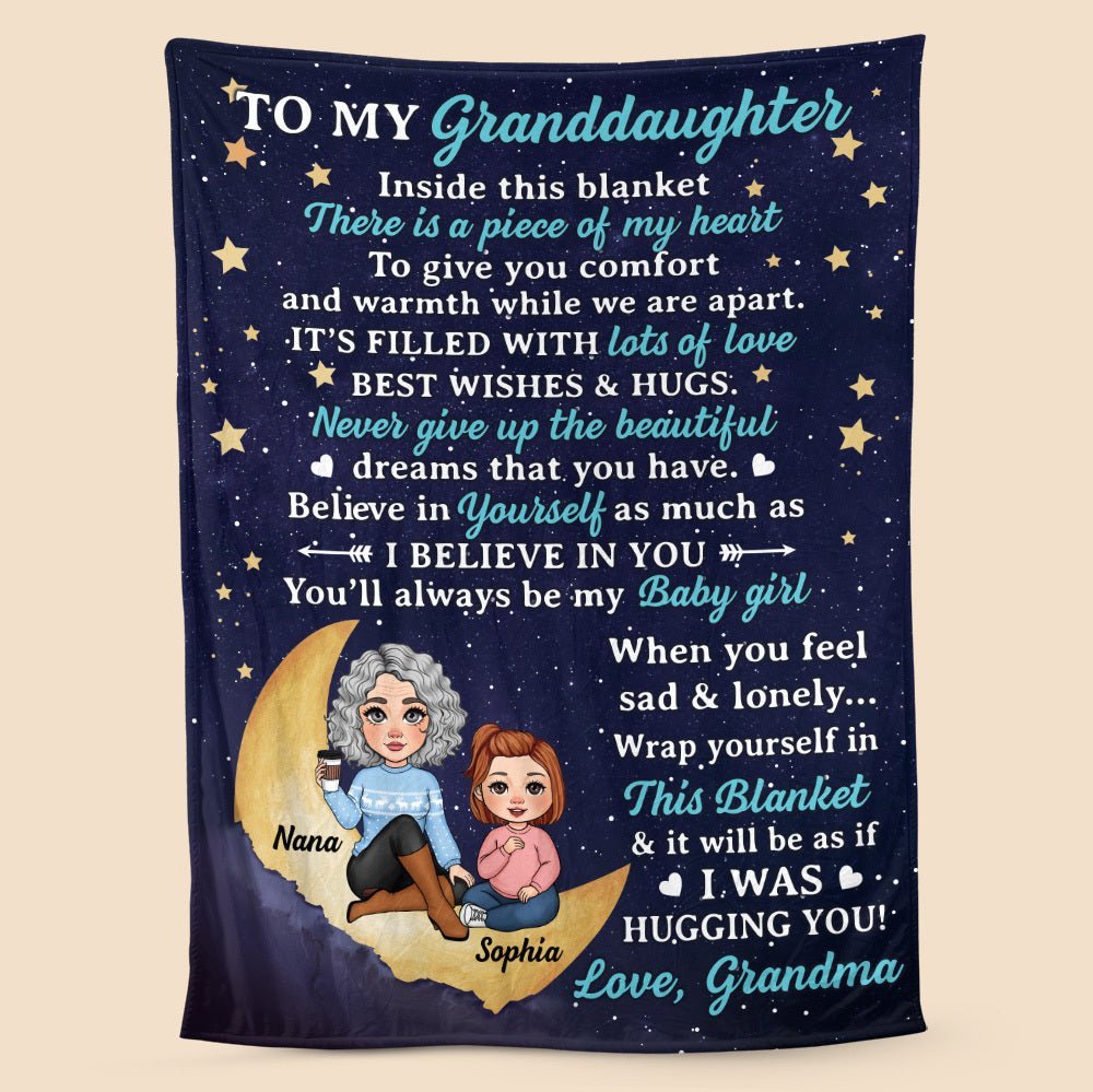 To My Granddaughter With Moon & Stars - Personalized Blanket - Best Gift For Daughter, Granddaughter - Giftago