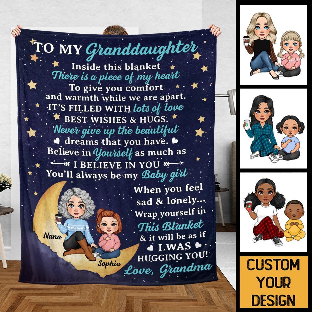 To My Granddaughter With Moon & Stars - Personalized Blanket - Best Gift For Daughter, Granddaughter - Giftago