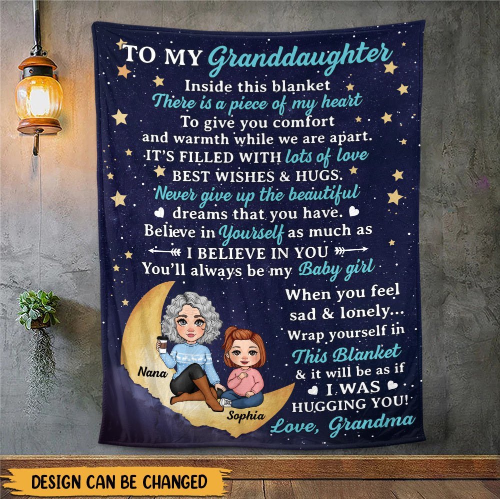 To My Granddaughter With Moon & Stars - Personalized Blanket - Best Gift For Daughter, Granddaughter - Giftago