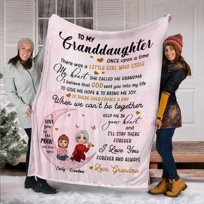 To My Grandkid Love You To The Moon And Back - Personalized Blanket - Best Gift For Christmas, For Family - Giftago