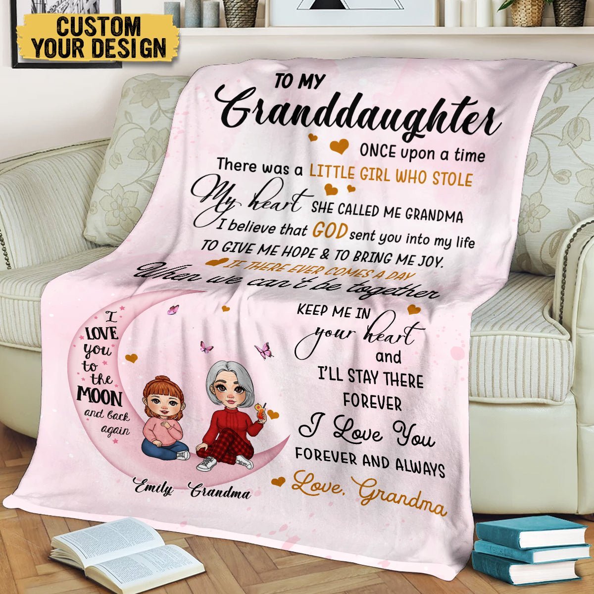 To My Grandkid Love You To The Moon And Back - Personalized Blanket - Best Gift For Christmas, For Family - Giftago