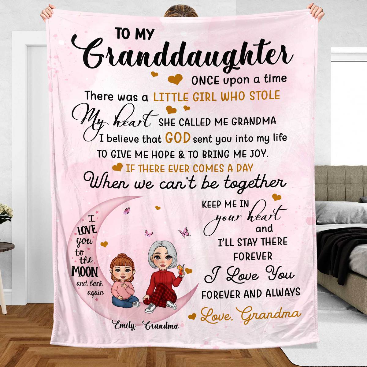 To My Grandkid Love You To The Moon And Back - Personalized Blanket - Best Gift For Christmas, For Family - Giftago