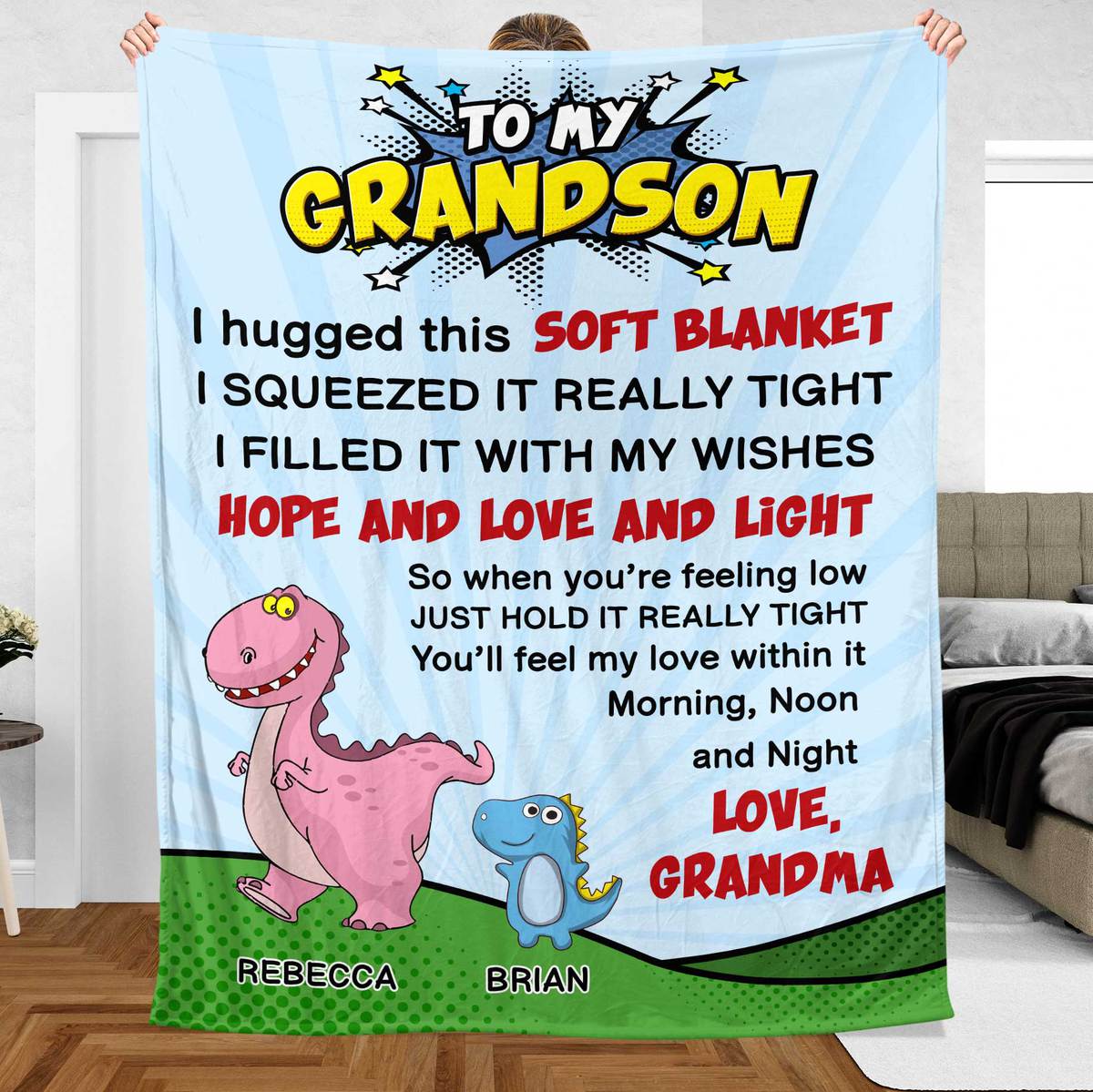 To My Grandson/ To My Granddaughter Dinosaur - Personalized Blanket - Meaningful Gift For Christmas, For Birthday - Giftago