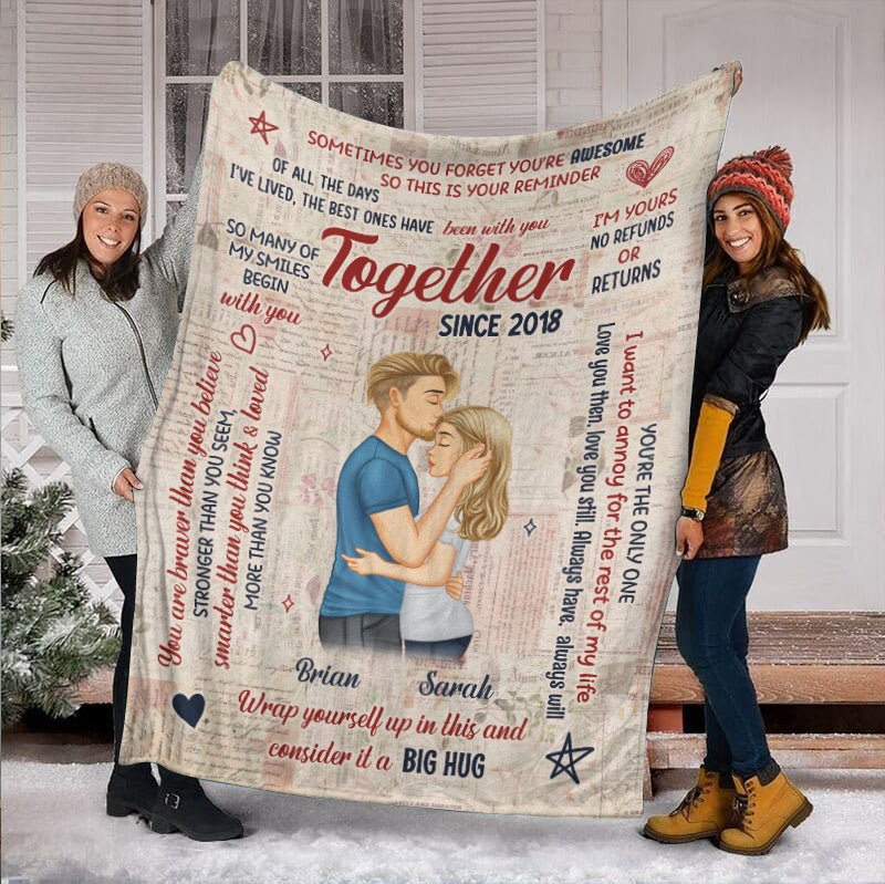 Together Since Kissing Couple - Personalized Blanket - Meaningful Gift For Valentine, For Couple - Giftago