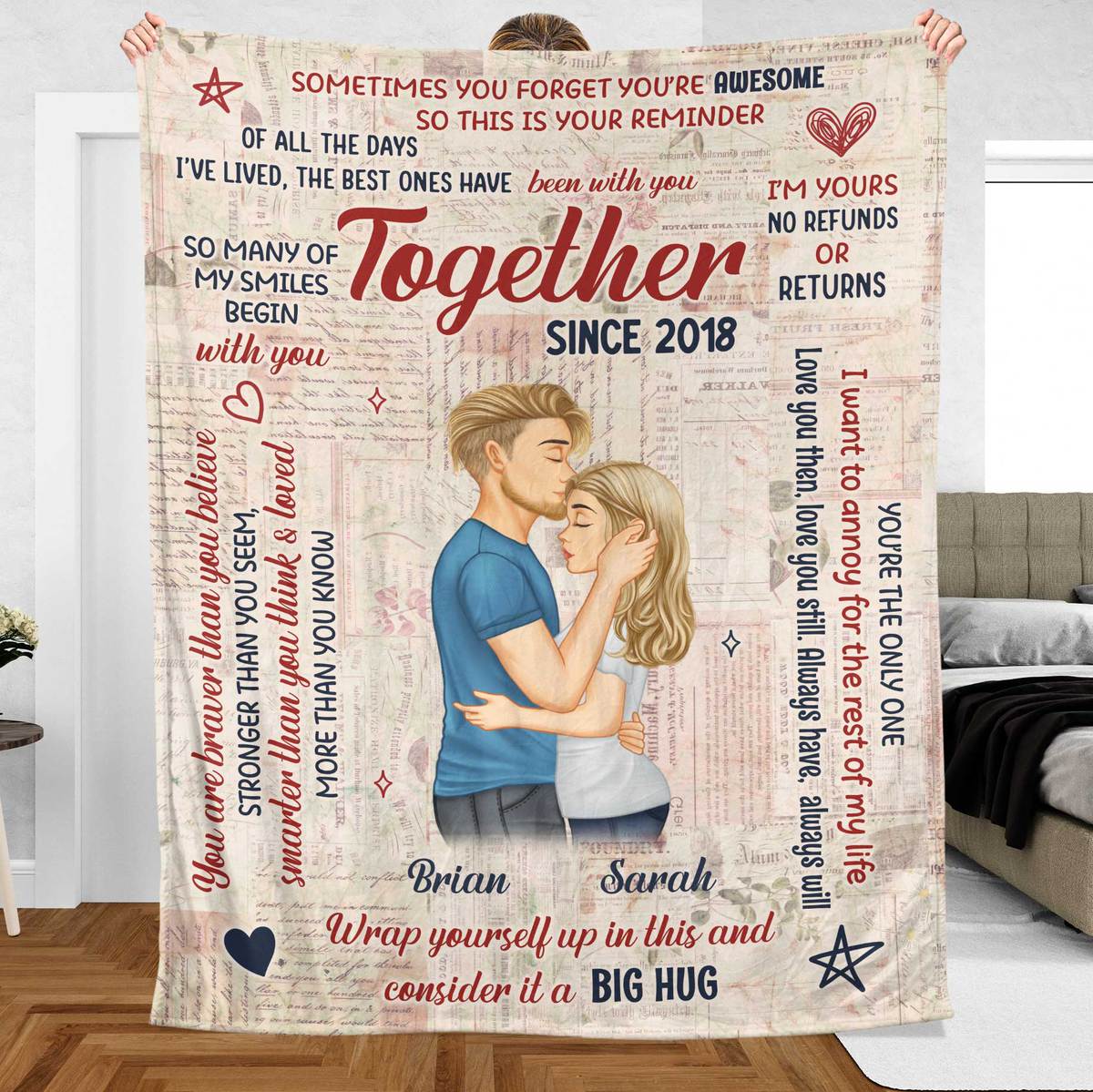 Together Since Kissing Couple - Personalized Blanket - Meaningful Gift For Valentine, For Couple - Giftago