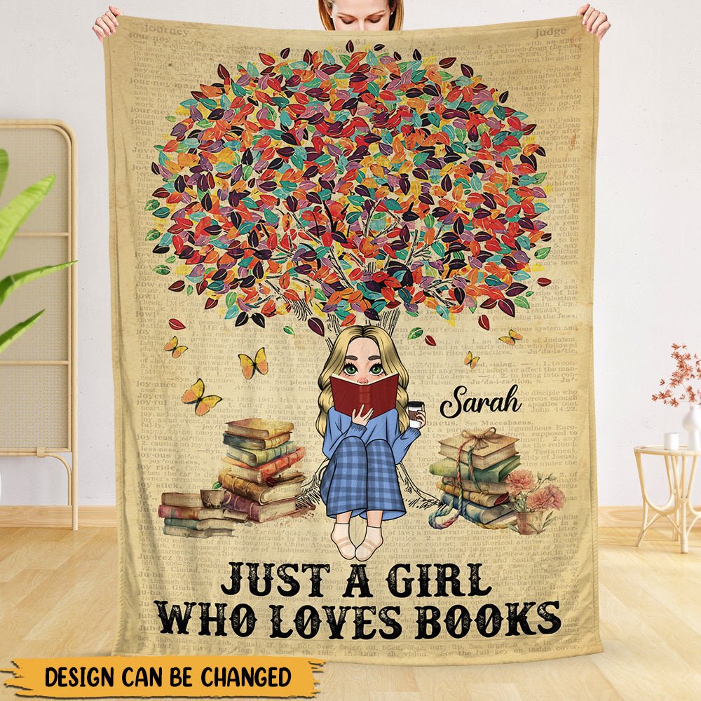 Under The Tree Just A Girl Who Loves Books - Personalized Blanket - Thoughtful Gift For Birthday, Christmas - Giftago