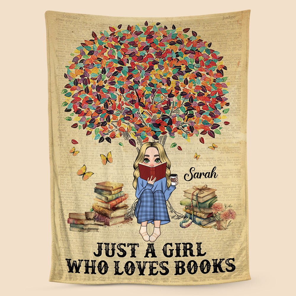 Under The Tree Just A Girl Who Loves Books - Personalized Blanket - Thoughtful Gift For Birthday, Christmas - Giftago