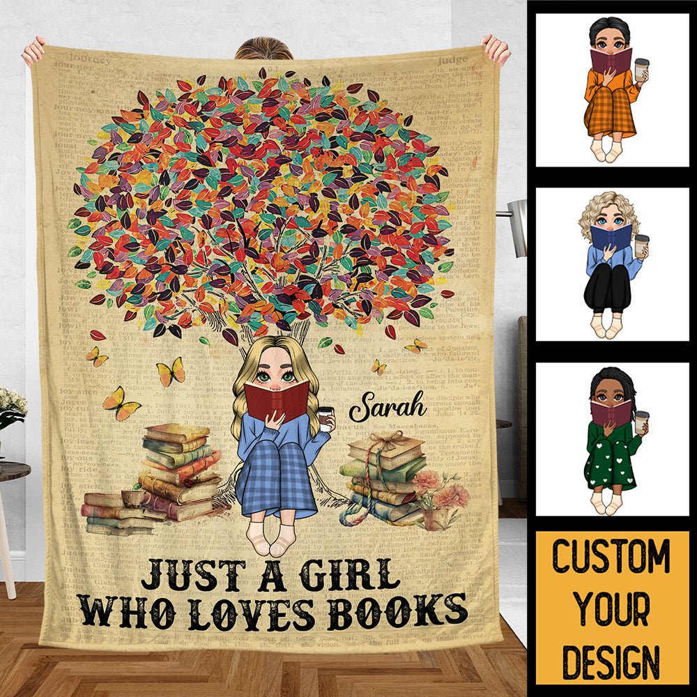 Under The Tree Just A Girl Who Loves Books - Personalized Blanket - Thoughtful Gift For Birthday, Christmas - Giftago