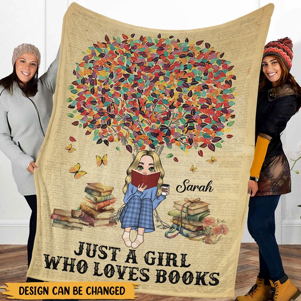 Under The Tree Just A Girl Who Loves Books - Personalized Blanket - Thoughtful Gift For Birthday, Christmas - Giftago