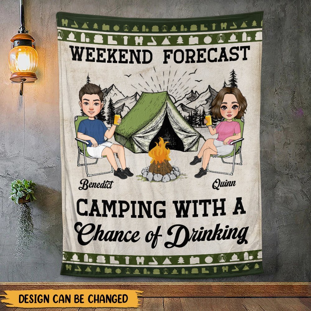 Weekend Forecast Camping With A Chance Of Drinking - Personalized Blanket - Giftago