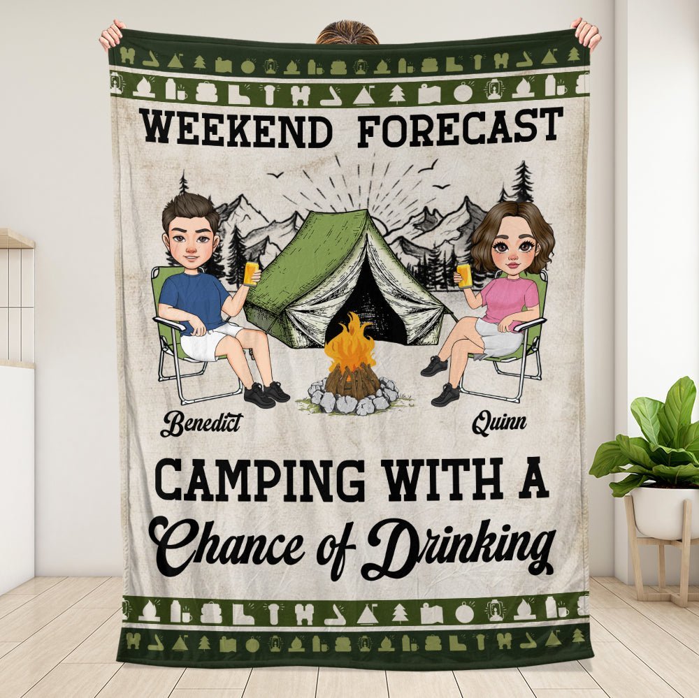 Weekend Forecast Camping With A Chance Of Drinking - Personalized Blanket - Giftago