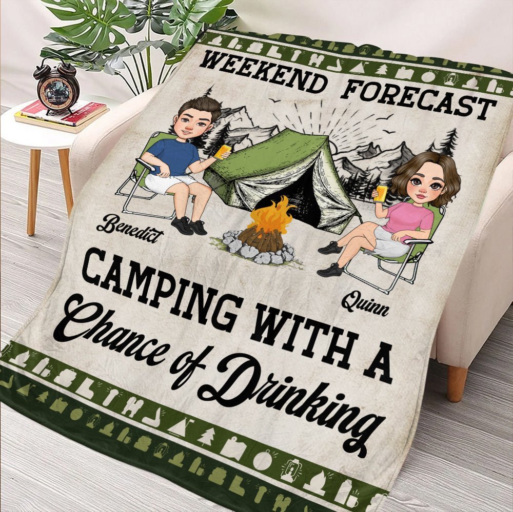 Weekend Forecast Camping With A Chance Of Drinking - Personalized Blanket - Giftago