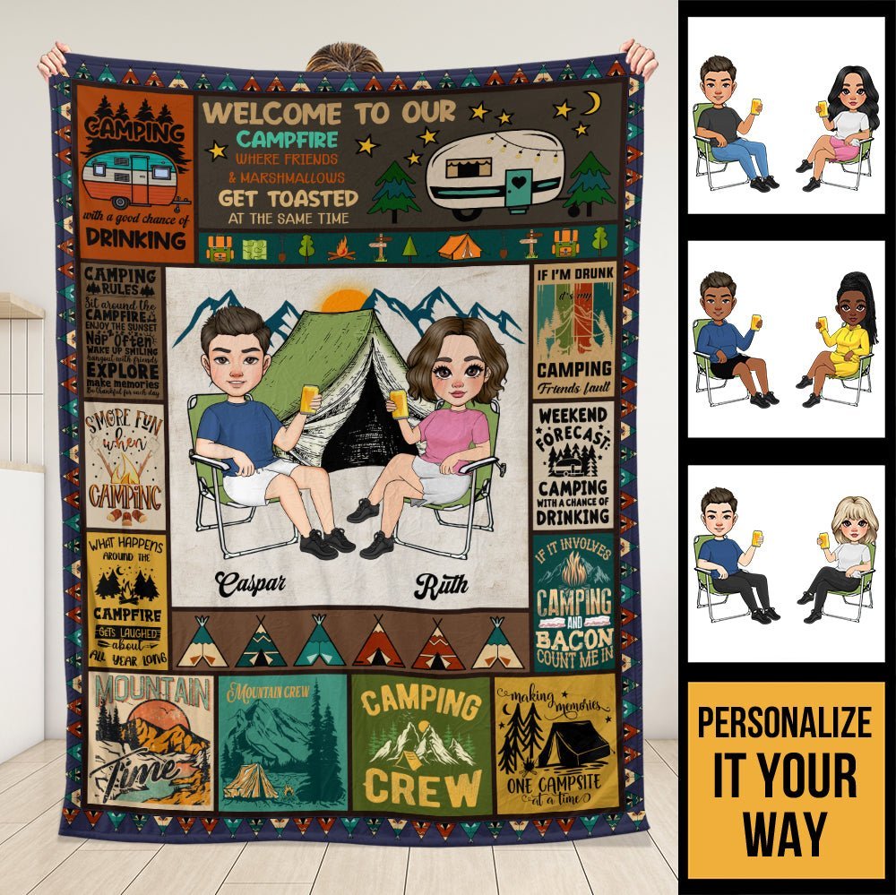 Welcome To Our Campfire Blanket - Personalized Blanket - Giftago