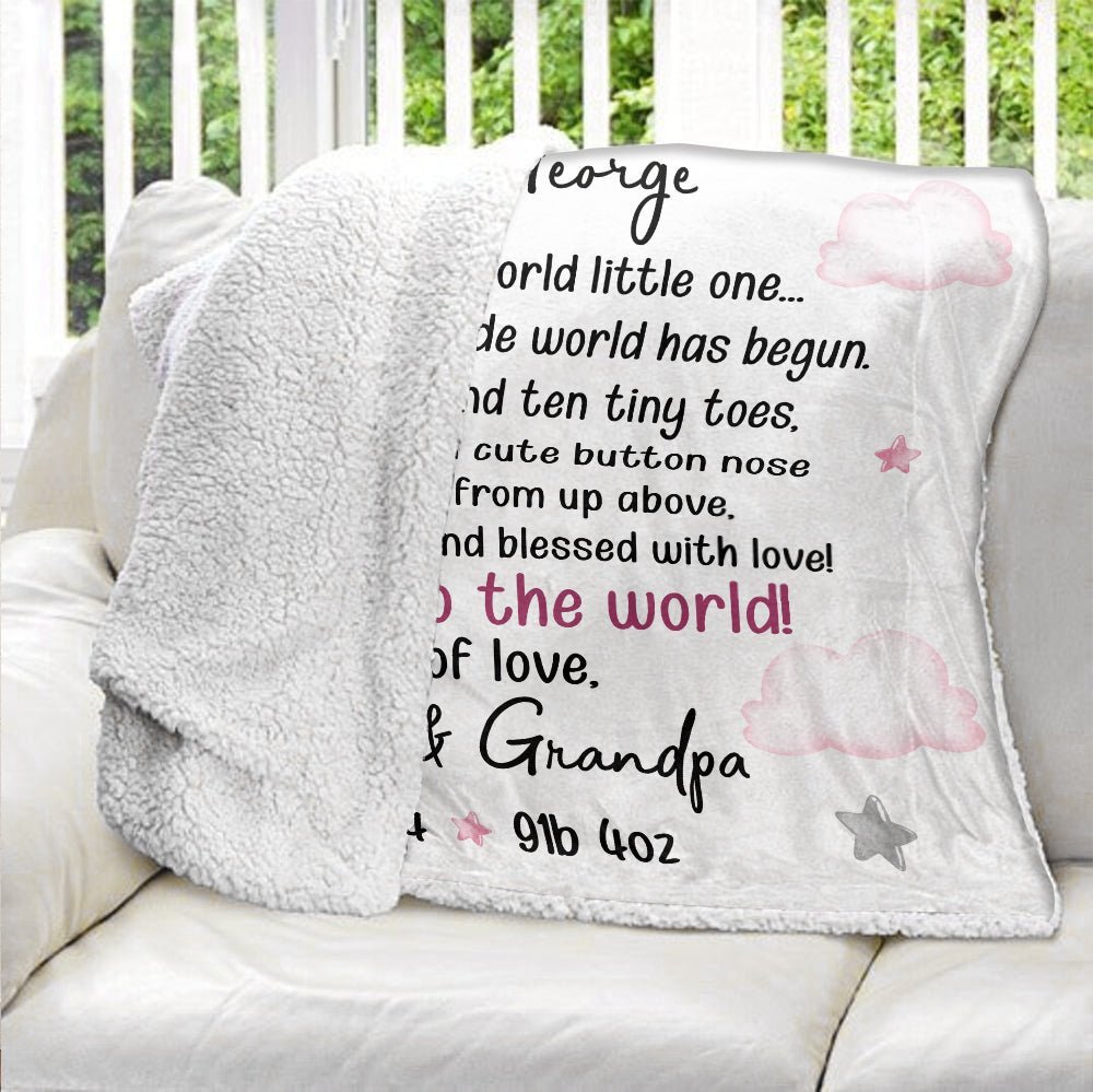 Welcome To The World Baby Blanket - Personalized Blanket - Giftago