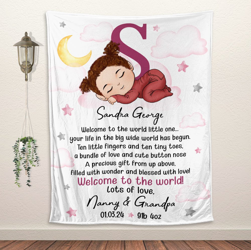 Welcome To The World Baby Blanket - Personalized Blanket - Giftago