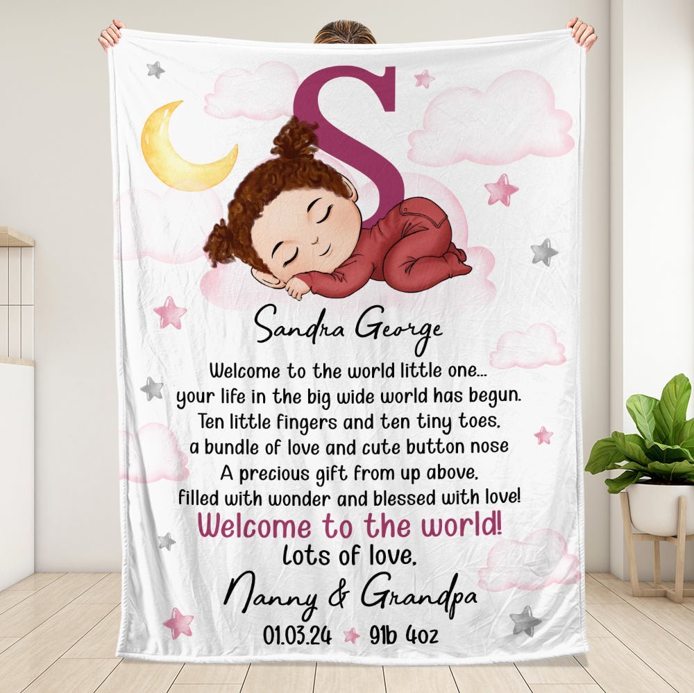 Welcome To The World Baby Blanket - Personalized Blanket - Giftago