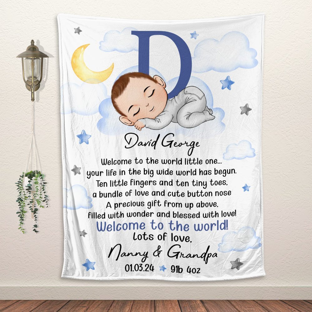 Welcome To The World Baby Blanket - Personalized Blanket - Giftago