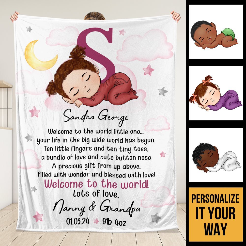 Welcome To The World Baby Blanket - Personalized Blanket - Giftago