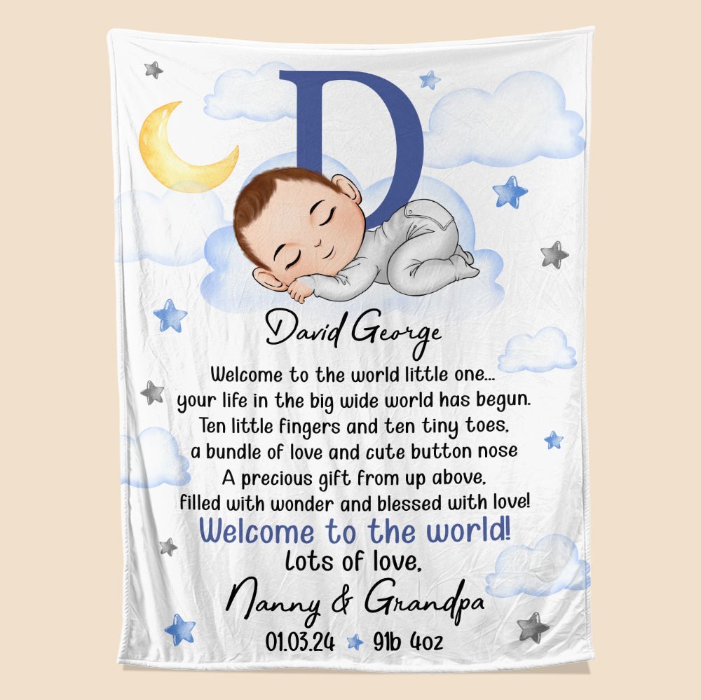 Welcome To The World Baby Blanket - Personalized Blanket - Giftago