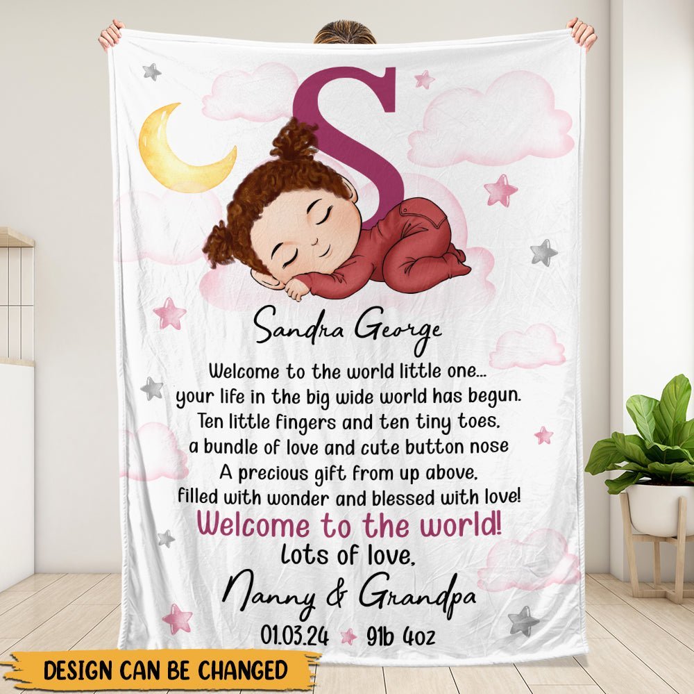 Welcome To The World Baby Blanket - Personalized Blanket - Giftago