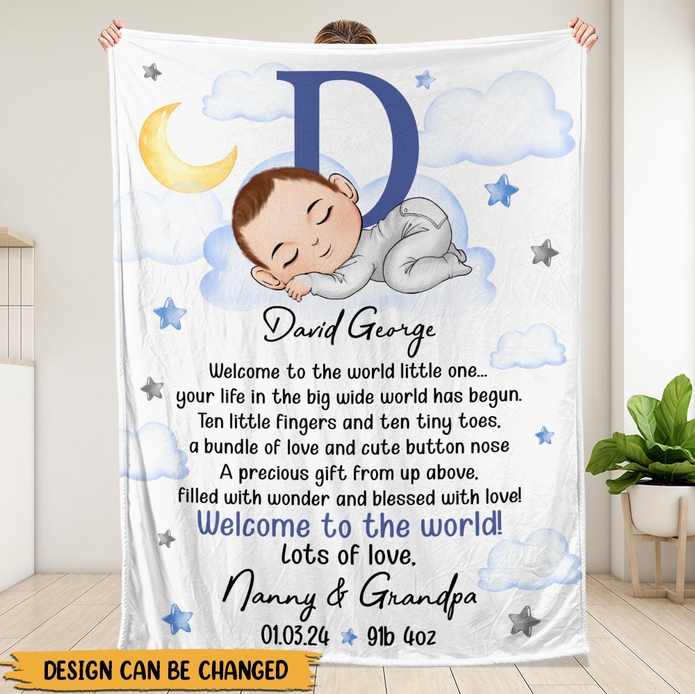 Welcome To The World Baby Blanket - Personalized Blanket - Giftago