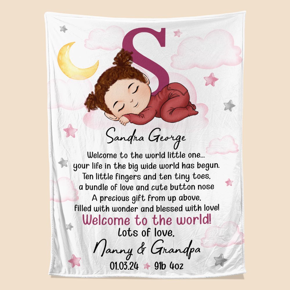Welcome To The World Baby Blanket - Personalized Blanket - Giftago
