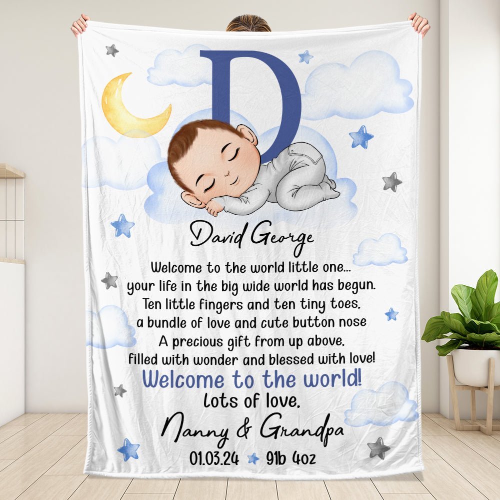 Welcome To The World Baby Blanket - Personalized Blanket - Giftago