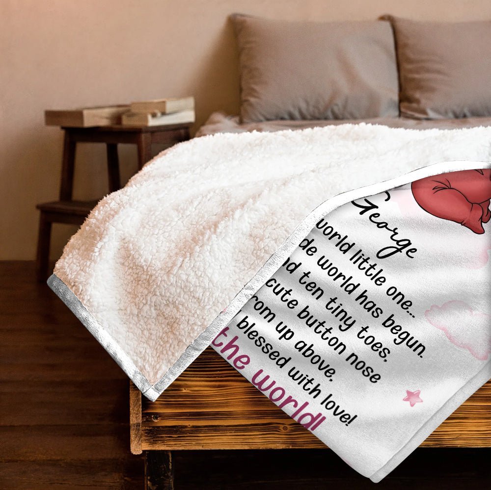 Welcome To The World Baby Blanket - Personalized Blanket - Giftago