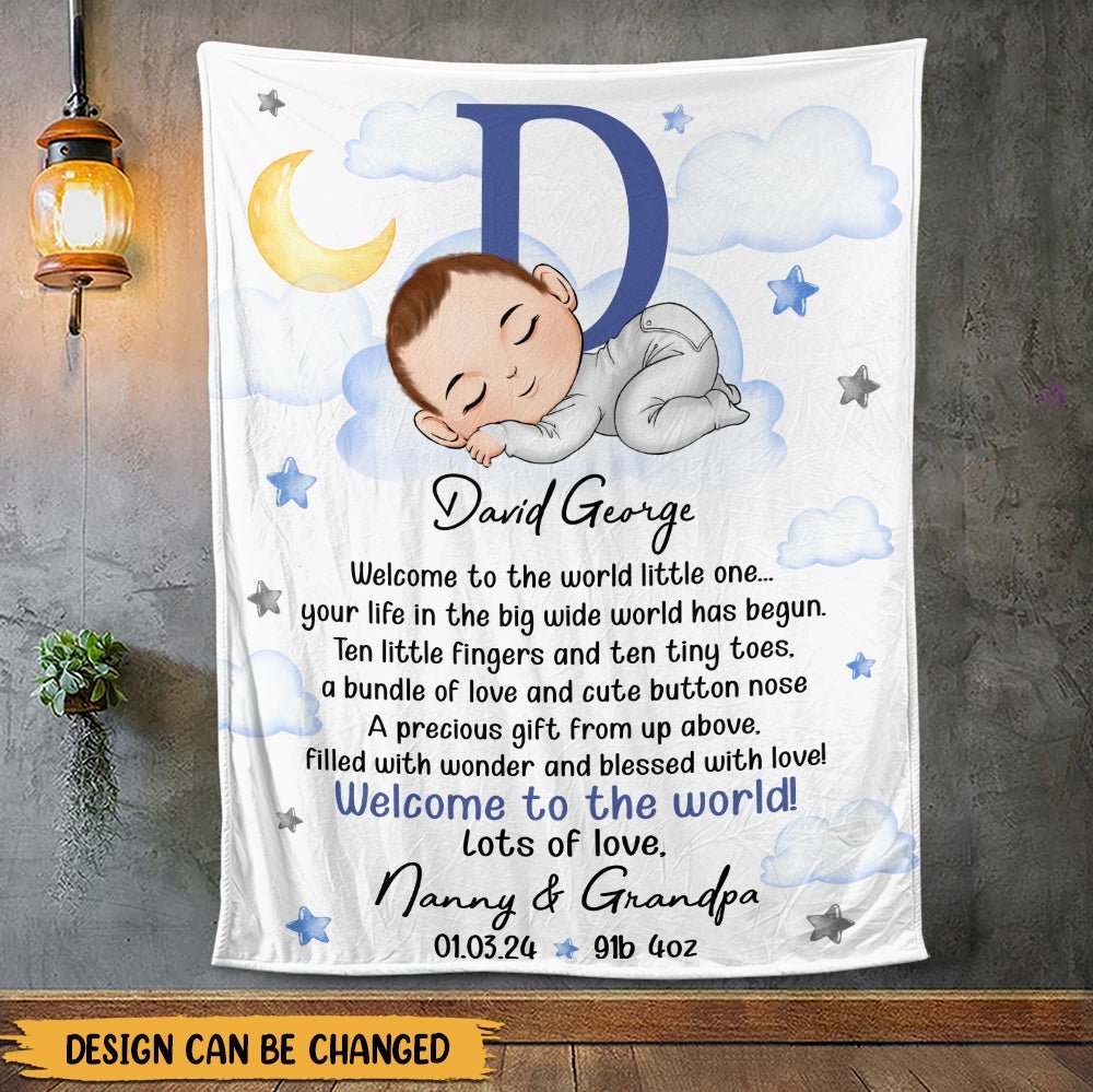 Welcome To The World Baby Blanket - Personalized Blanket - Giftago