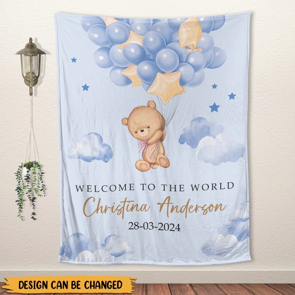 Welcome To The World Teddy Bear New Born - Personalized Blanket - Giftago