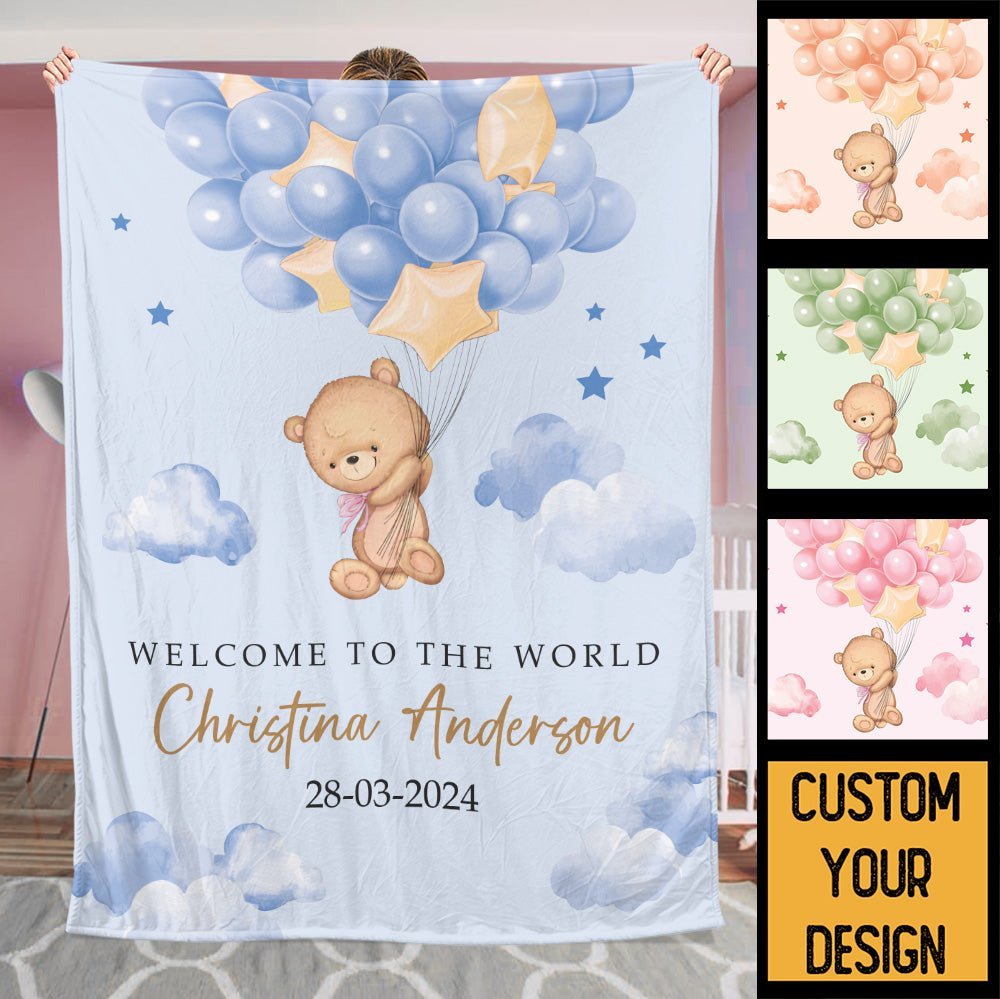 Welcome To The World Teddy Bear New Born - Personalized Blanket - Giftago