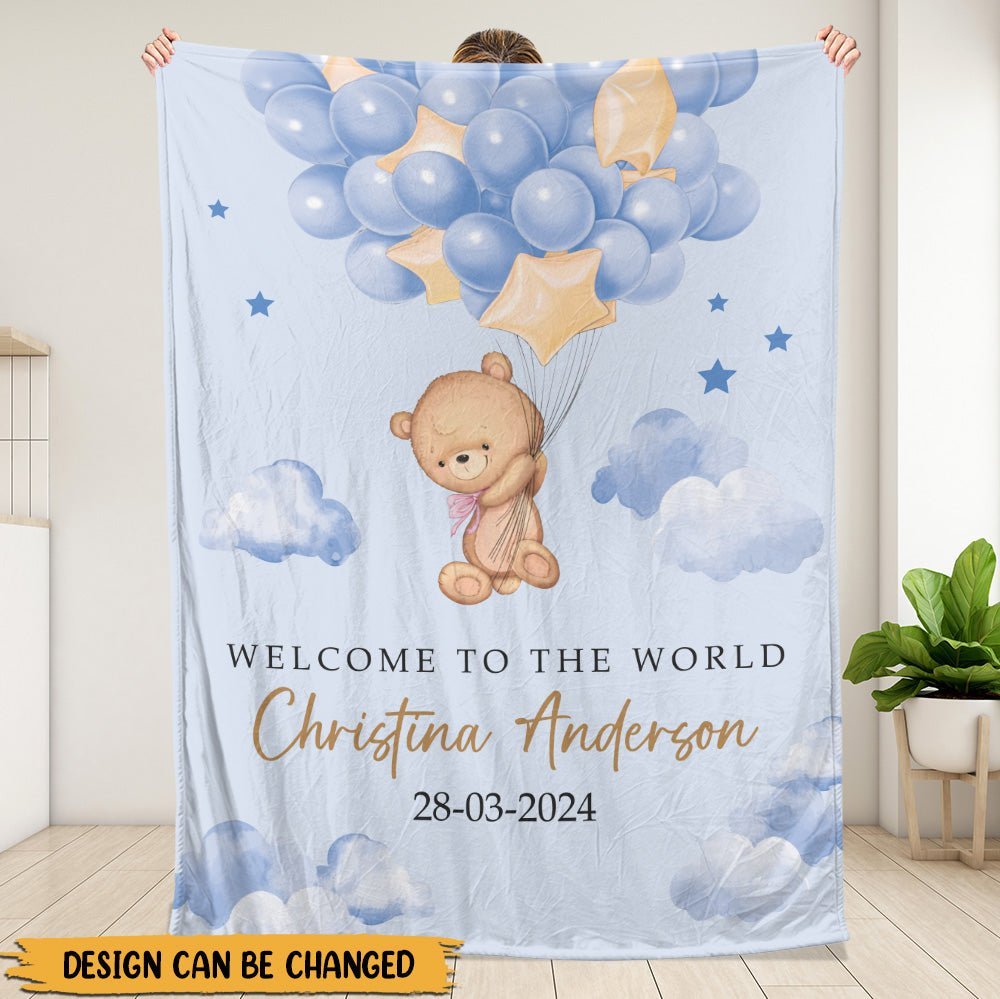 Welcome To The World Teddy Bear New Born - Personalized Blanket - Giftago