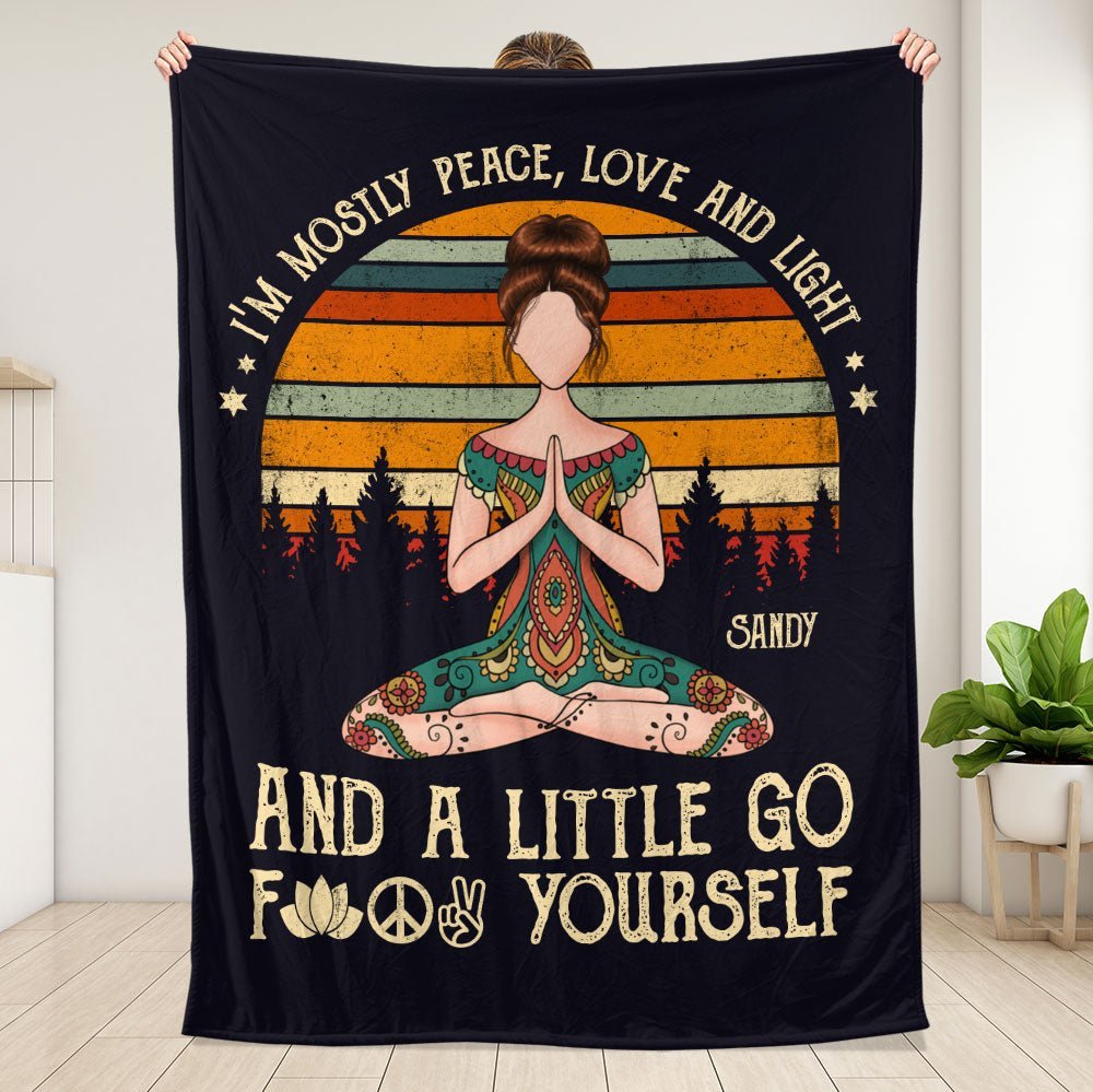 Yoga I'm Mostly Peace Love and Light Blanket - Personalized Blanket