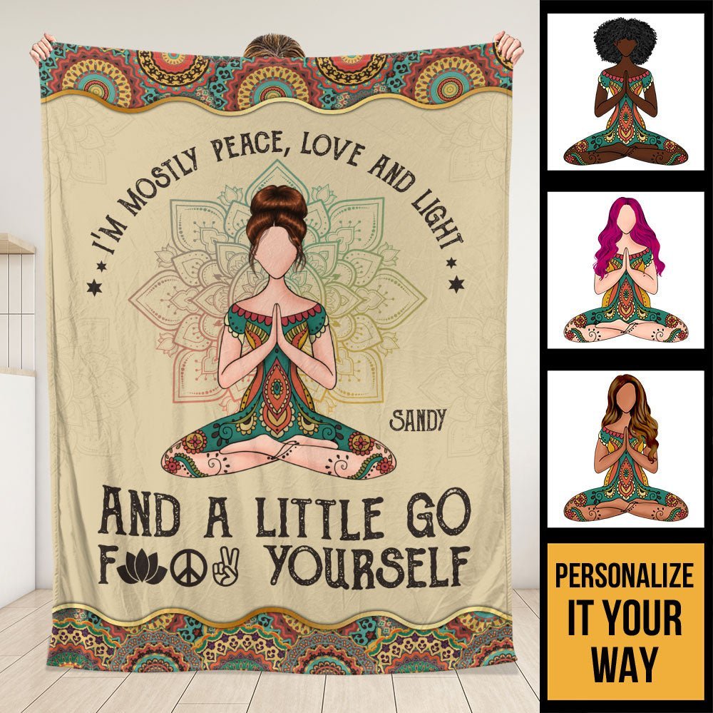 Yoga I'm Mostly Peace Love Blanket - Personalized Blanket