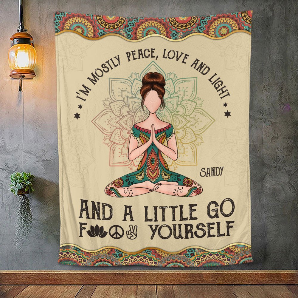 Yoga I'm Mostly Peace Love Blanket - Personalized Blanket