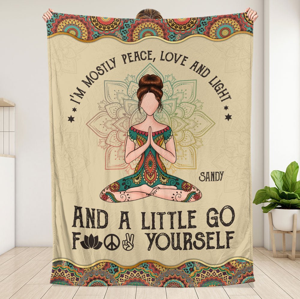 Yoga I'm Mostly Peace Love Blanket - Personalized Blanket