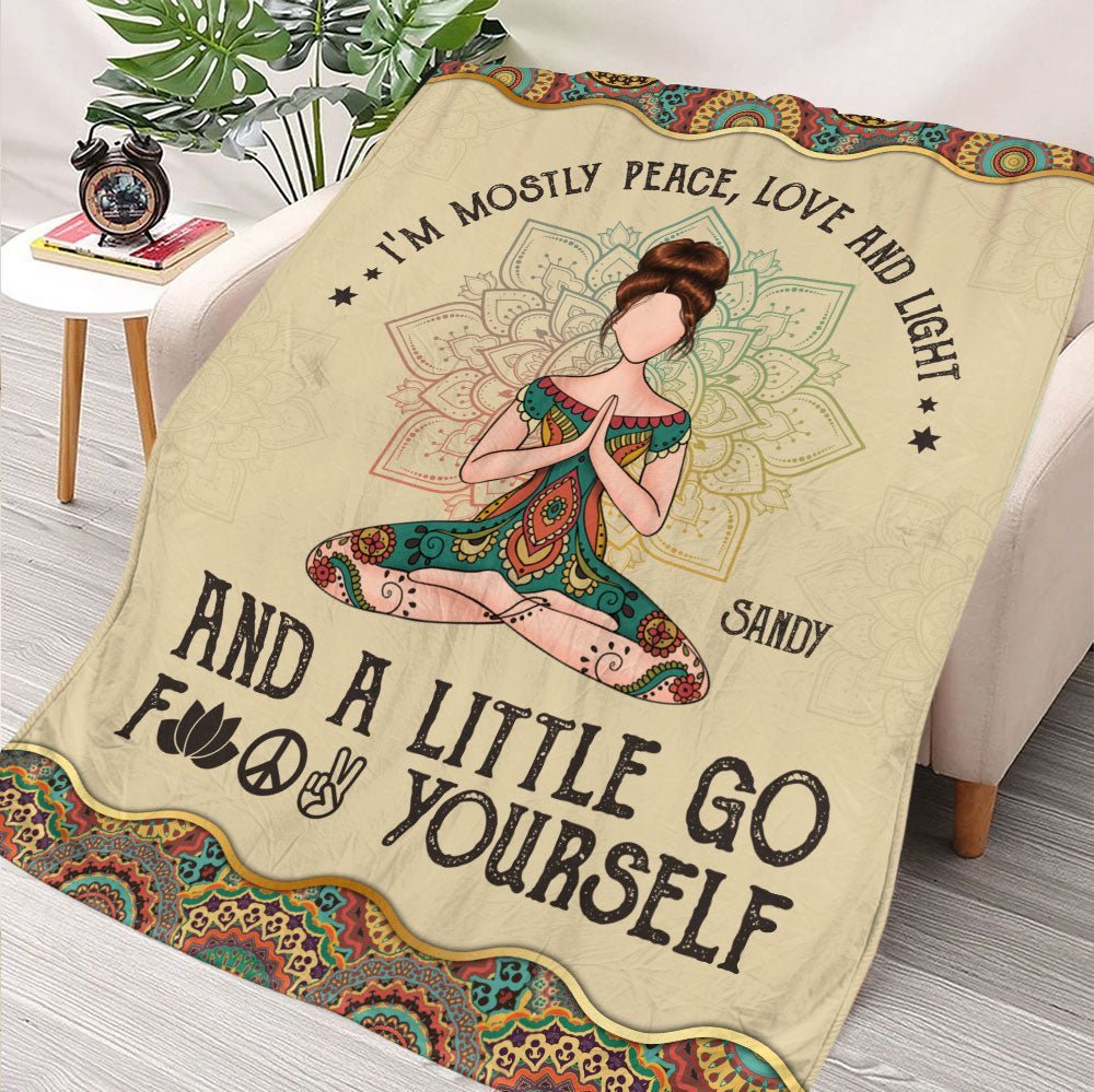 Yoga I'm Mostly Peace Love Blanket - Personalized Blanket