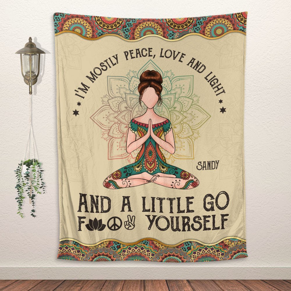 Yoga I'm Mostly Peace Love Blanket - Personalized Blanket